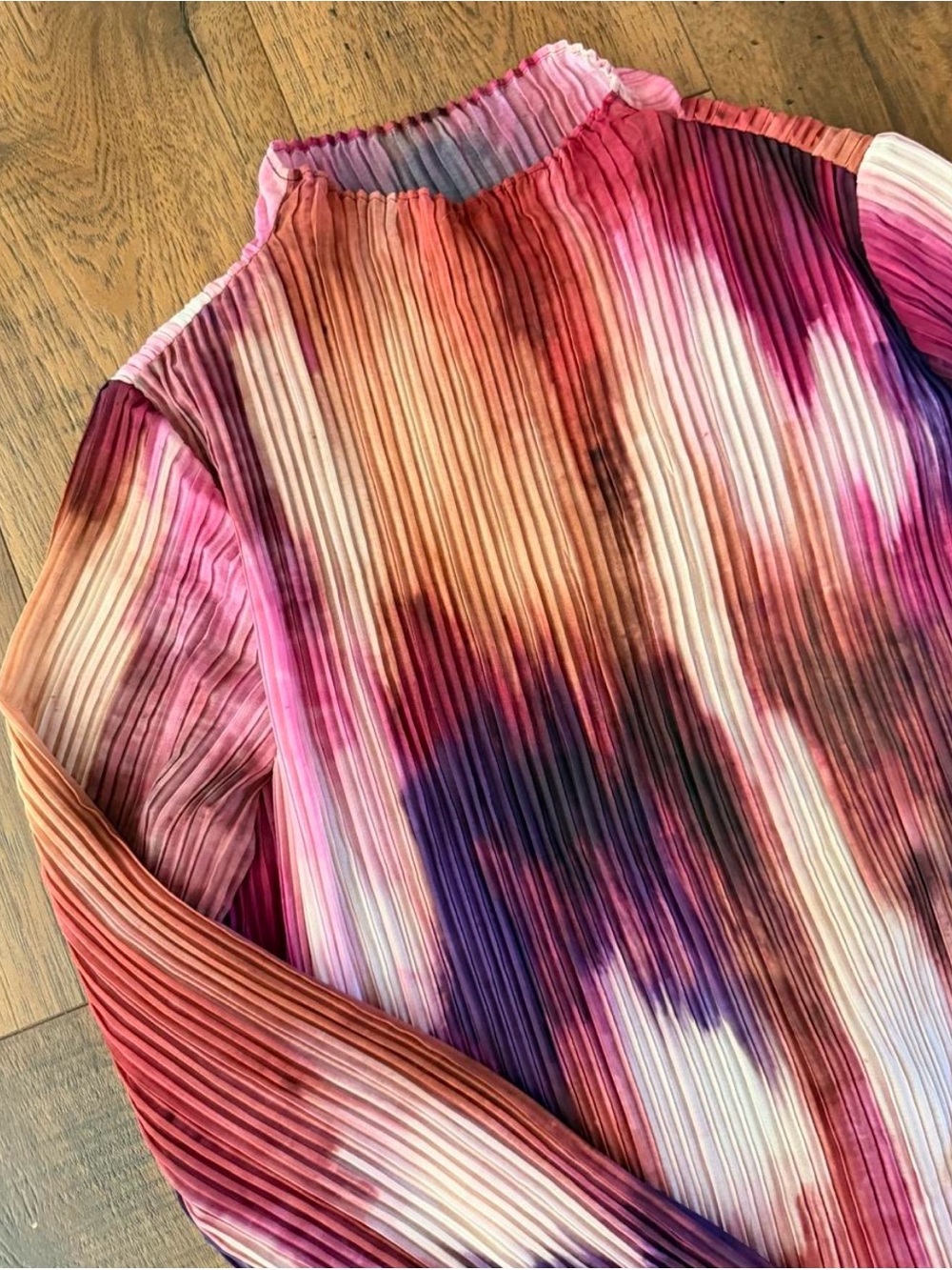 Banana Republic Pleated Long-Sleeve Top in Pink, Purple and Orange Wash - Picture 4 of 4